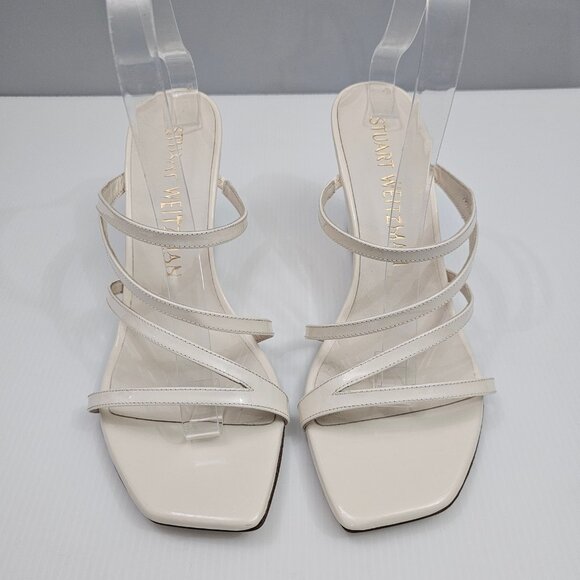 Stuart Weitzman Strapeze 85 Wedge Womens 10 Ivory Leather Strappy Sandal Slide - Picture 4 of 11